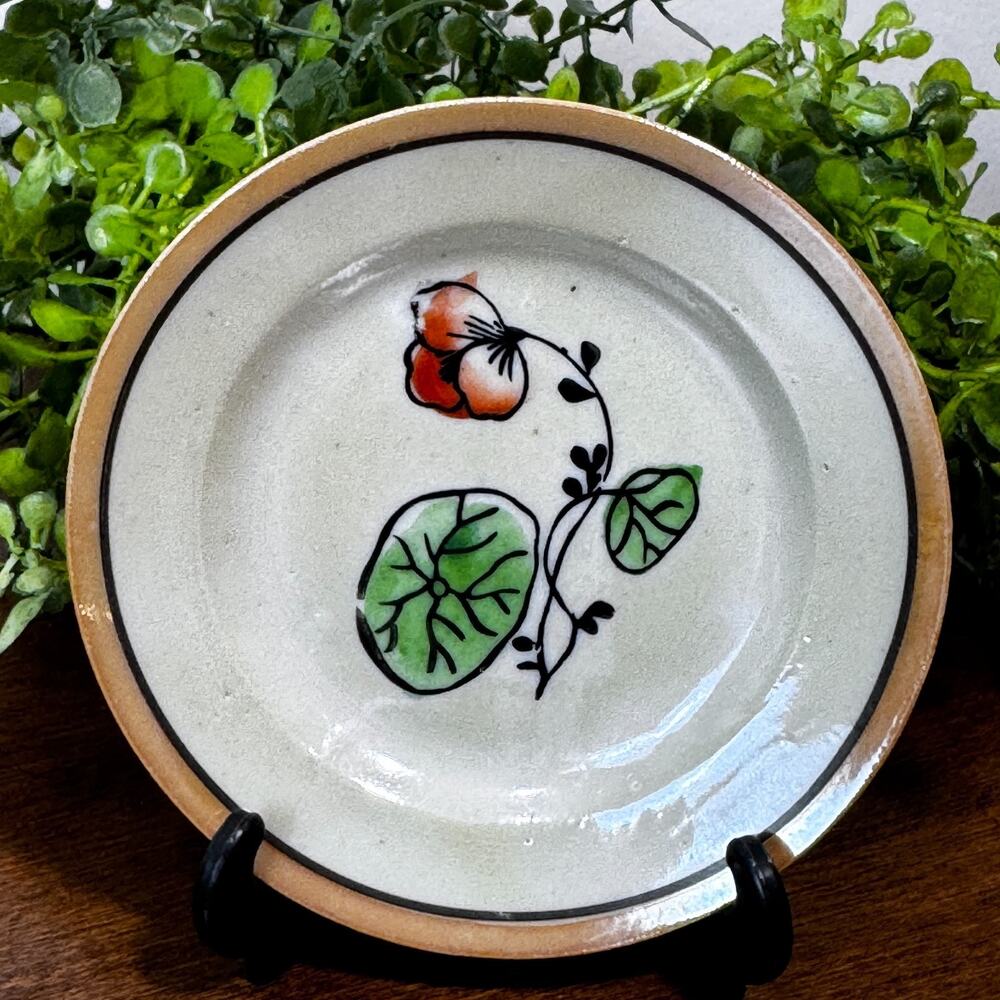 Vintage Made in Japan Hand Painted Floral Plate 4" Orange Flower Lusterware